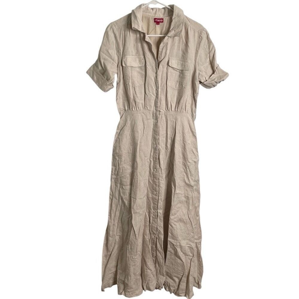 STAUD Cream Button-Front Maxi Dress